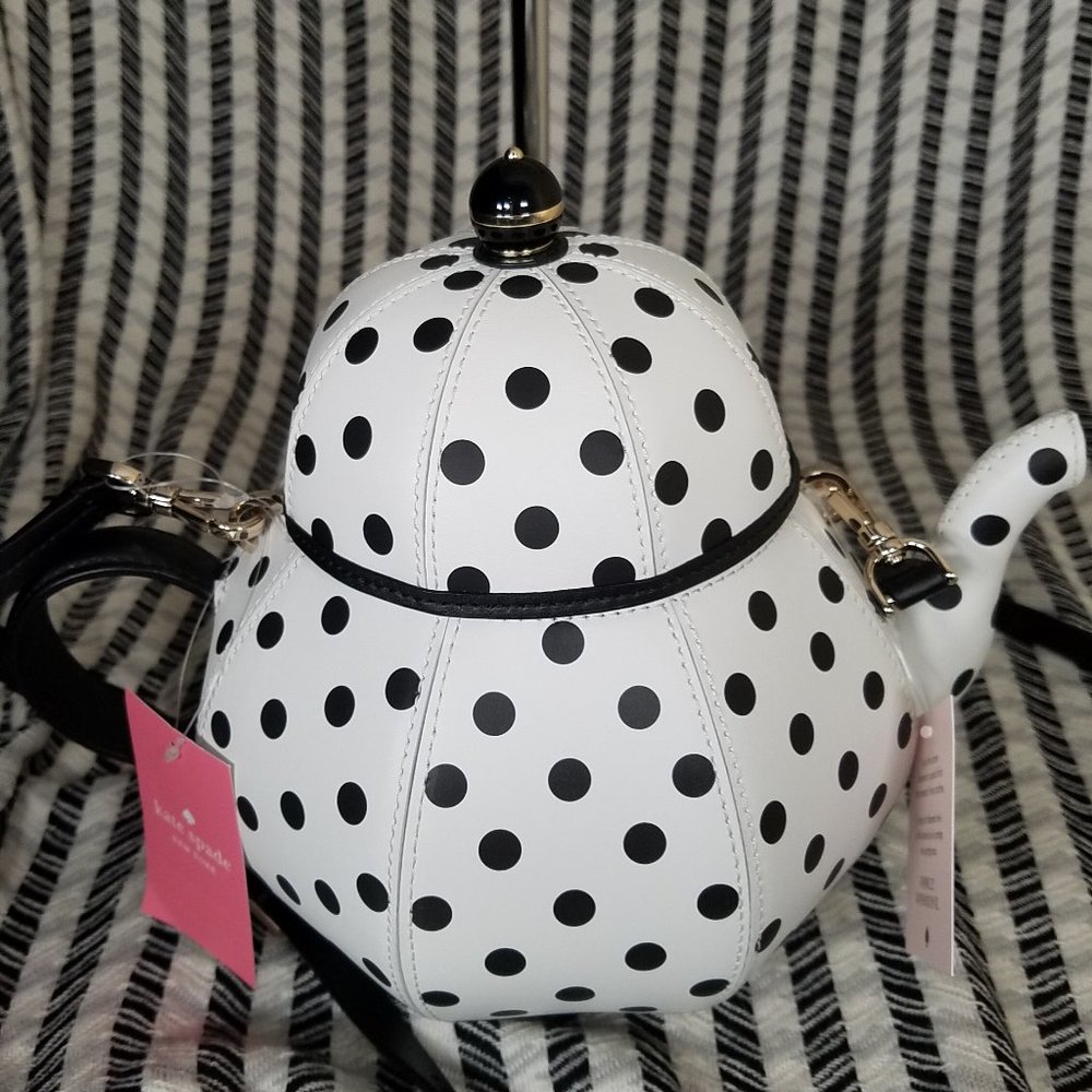 MAKE AN OFFER kate spade alice teapot tea party white crossbody new with tag - Picture 3 of 4